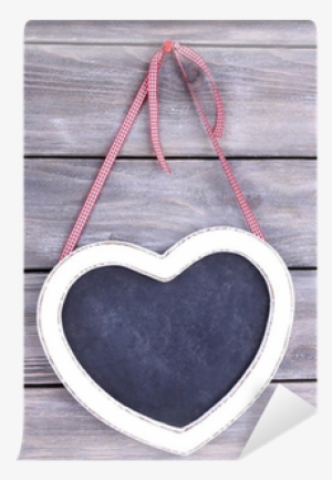 Heart Shaped Chalkboard On Wooden Background Wall Mural - Photograph #4139080