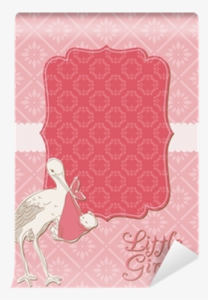 Baby Girl Arrival Card With Photo Frame In Vector Wall - Picture Frame #4140114