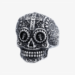 Gothic Carved Mens Skull Biker Ring Rear Tone #4141330