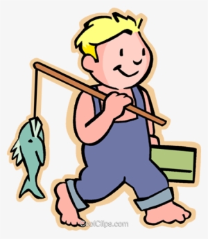 Little Boy With His Fishing Pole Royalty Free Vector - Fish With Boy #4141888