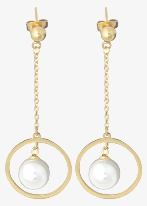 Aretes Dorado Largo Con Circulo Dorado Y Perla Blanca - Earring #4146497