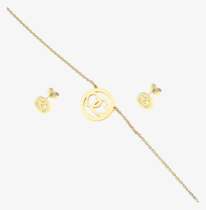 Juego Collar Y Aretes Dorado Circulo Con Corazones - Game #4147185