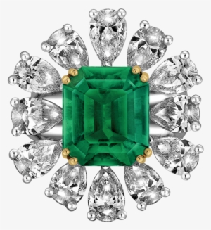Octagonal Cut Emerald And Diamond Ring - Ring #4147921