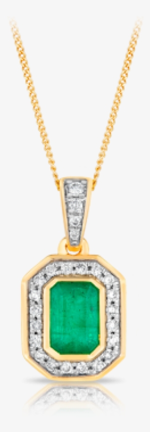 Emerald Cut Emerald And Diamond Pendant Set In 9ct - Pendant #4148120
