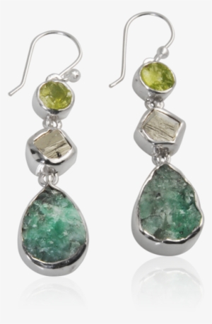Peridot, Pyrite And Emerald Silver Earrings - Earring #4148191
