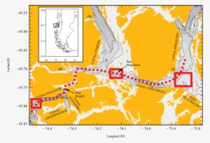Línea Punteada Indica La Unión De Canales Pulluche - Bathymetry #4149597
