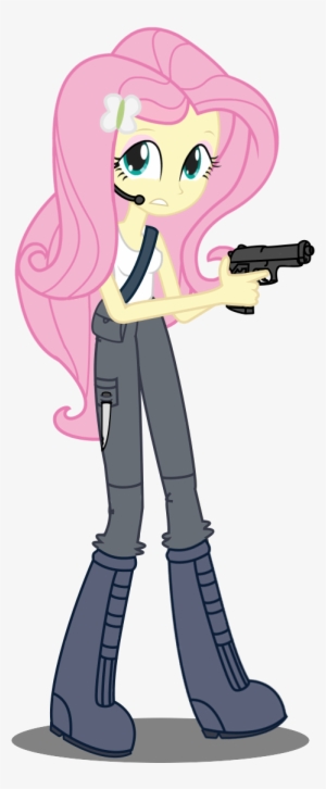 Gioku, Equestria Girls, Fluttershy, Gun, Headset, Pistol, - Equestria #4150531