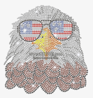 Cool Eagle With American Flag Glasses Iron On Rhinestone - Iron On Rhinestone Transfer #4151687