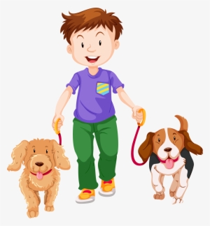 Walking Boy Cartoon - Boy With Dogs Clipart #4153229