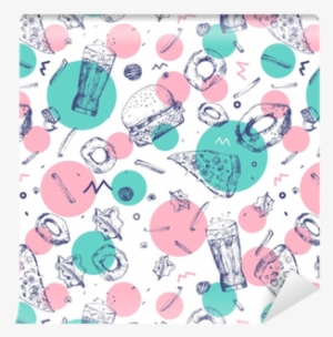 Colorful Junk Food Wrapping With Pizza Slices, Burger, - French Fries #4157835