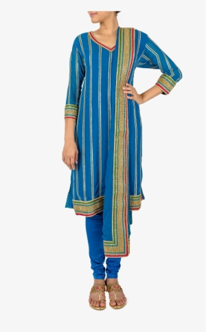 Striped Blue Gota Kurta Set By Asal By Abu Sandeep - Silk #4158590