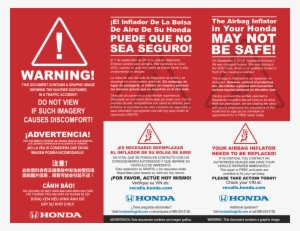 Airbag Inflator Mailer - Airbag Recall Flyers #4160598