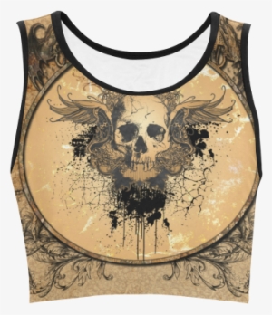 Awesome Skull With Wings And Grunge Women's Crop Top - Awesome Skull With Wings Oval Ornament #4161931