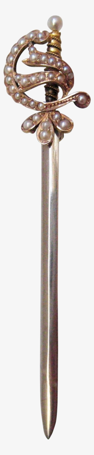 Antique 14k Gold Jabot Sword Stick Pin Brooch With - Pin #4163535