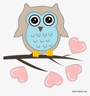 Owl On A Branch With Hearts Clipart - Owl #4165603