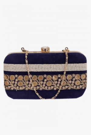 Blue Lace Work Suede Box Clutch - Shoulder Bag #4169803