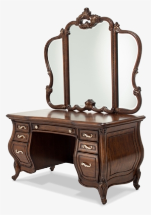 Amini Vanity Desk & Glass Top & Mirror - Aico Platine De Royale Glass Top Vanity #4171591