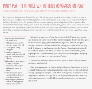 Minty Pea And Feta Puree Wbuttered Asparagus On Toast - Document #4171617