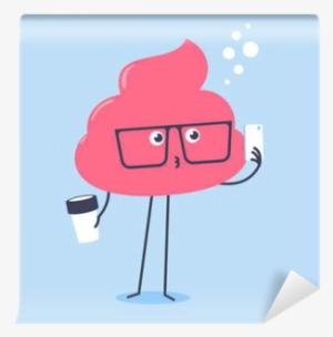 Kawaii Pink Shit Wearing Big Glasses Holding A Cup - Pink Poo #4175217