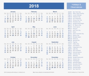 2018 Calendar Transparent Background - 2018 Calendar With Holidays Usa #4179441