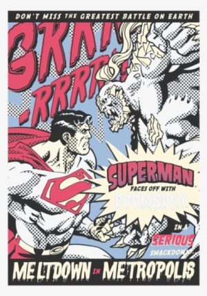 Superman Meltdown Men's Long Sleeve T-shirt - Leinwandbild „superman - Meltdown In Metropolis, Retro-werbung #4180198