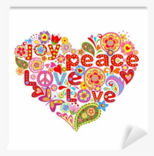 Print With Colorful Hippie Floral Heart Wall Mural - Orange Venue Hippi Rüzgarı Desenli 3d Baskılı Duş Perdesi #4181035