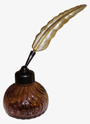 Avon Purple Glass Inkwell Bottle With Plastic Feather #4185391