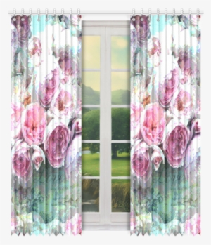 Pink Flowers Window Curtain 50" X 96" - Window Valance #4186030