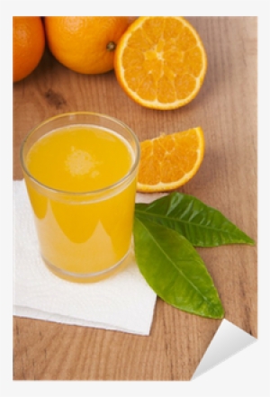 Vaso Con Zumo De Naranja, Naranjas Y Hojas Verdes Sticker - Yujacha #4191014