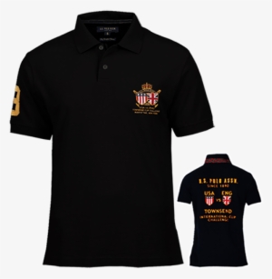 ~us Polo Assn Black Polo Tshirt With Embroidery On - Us Polo Assn Printed T Shirts #4191142