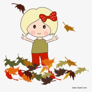 Girl Playing In Fall Leaves Free Clip Art - Fall Leaves On The Ground Clip Art #4197558