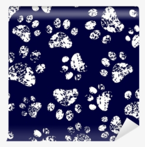 Cat Or Dog White Paw Prints On Dark Blue Seamless Pattern - Paw #426367