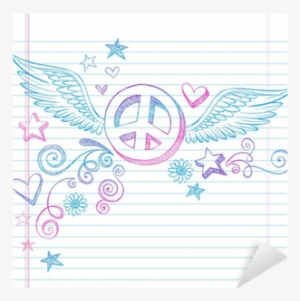 Peace Sign With Angel Wings Sketchy Doodle Vector Sticker - Peace Sign With Wings And Stars #427576