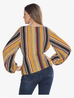 Blusa M/l Rayas Liston Cintura Negro - Blouse #4204308