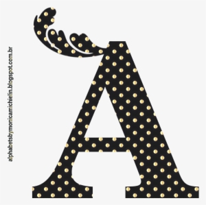 Alfabeto Monograma Bolinhas Douradas Com Fundo Preto - Alfabeto Preto E Vermelho Com Bolinhas #4208825