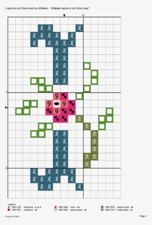 Alfabeto Azzurro Con Fiore Rosa - Cross Stitch Alfabeto Azzurro Con Fiore Rosa #4209160