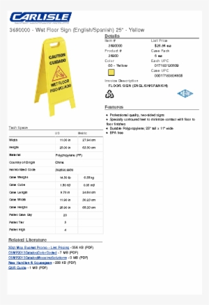 Download Spec Sheet - Flo-pac Cfs3690200 Floor Sign, French & Italian, #4214622