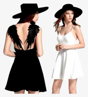 Fallen Angel Winged Dress White Black - Angel Wings Dress #4216986