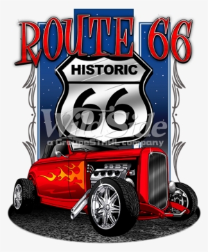Route 66 With Shield Historic 66 And Hot Rod #4218852