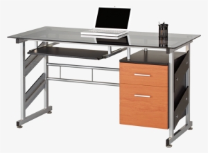 Star Kuma Trestle Leg Glass Top Desk - Heartwood Kuma Storage Pedestal Glass Desk #4222288