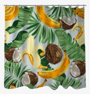 Seamless Pattern With Banana Leaves, Bananas And Coconuts - Chocolate #4222850
