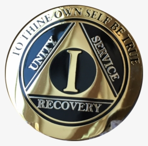 1 Year Aa Medallion Black Gold & Silver Plated Alcoholics - Emblem #4224040