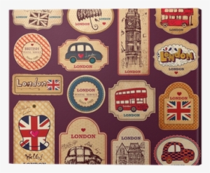 Vintage Tags And Labels With London Symbols Canvas - Symbole Angleterre A Imprimer #4227250