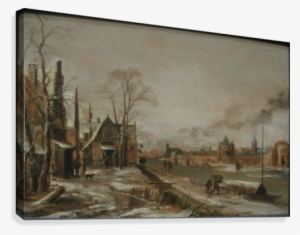 A Frozen River Canvas Print - A Village Scene In Winter With A Frozen River #4227693