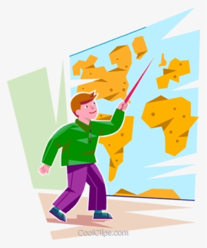 Student Pointing To A Location On A Map Royalty Free - Student With A Map Clipart #4228113
