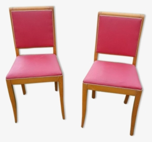 Pair Of Vintage Chairs Blond Wood And Red Skai - Chair #4234265