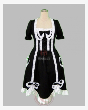 Black Short Sleeves Bow Lace Tie Gothic Lolita Dress - Lolita Fashion #4245447