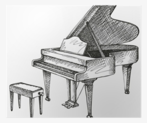Vector Drawing Of Open Grand Piano And Stool For Musician - Drawing Of A Grand Piano #4246866