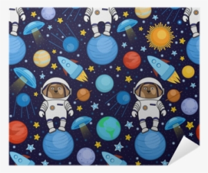 Colorful Seamless Cartoon Space Pattern With Dog Astronauts, - Astronot Arka Plan Background #4247959