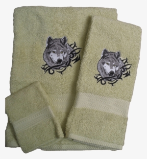 Wolf Head Bath Towel Set - Bath Towel Set With Embroidered Wolf Head - Dark Blue #4264527